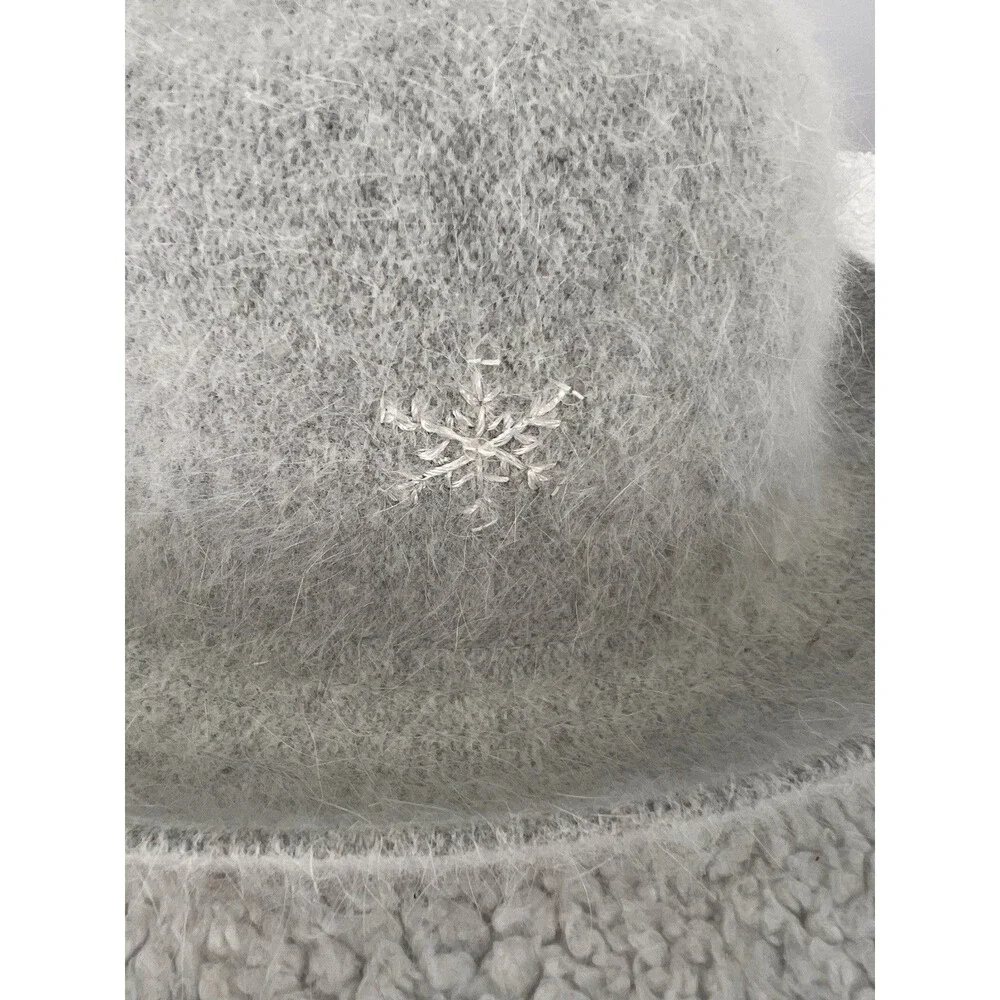 New Capelli Women's Angora Wool Blend Gray Fedora Hat Snowflakes Hand Made Warm